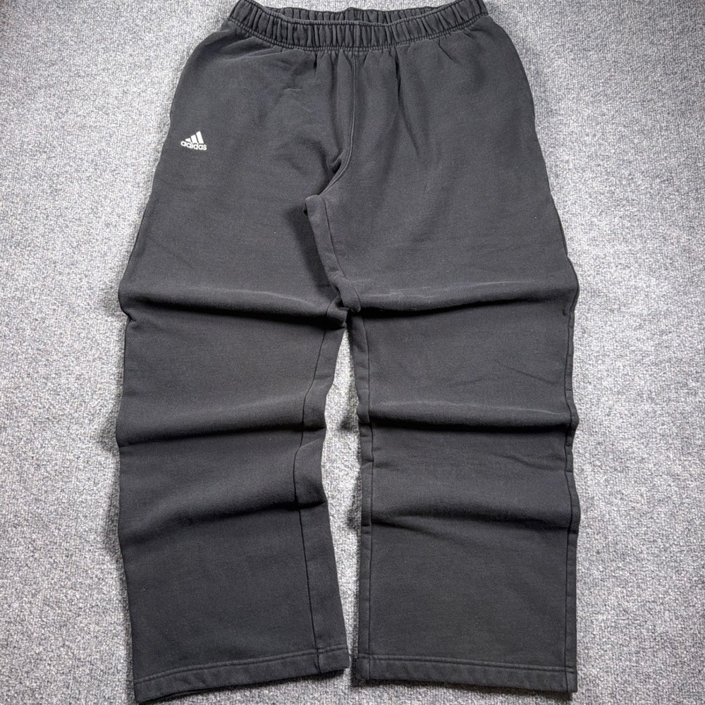Adidas Baggy Sweatpants Mens 2XL Black Y2K Fleece Zipper Pockets Joggers